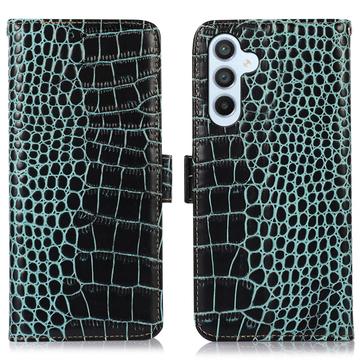 Samsung Galaxy S23 FE Skórzane Etui z Portfelem Crocodile z RFID - Zieleń