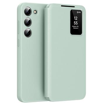 Samsung Galaxy S23 Smart Clear View Etui z klapką z kieszenią na kartę - jasnozielony