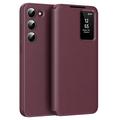 Samsung Galaxy S23 Smart Clear View Etui z klapką z kieszenią na kartę - Czerwone Wino