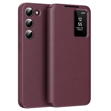 Samsung Galaxy S23 Smart Clear View Etui z klapką z kieszenią na kartę - Czerwone Wino