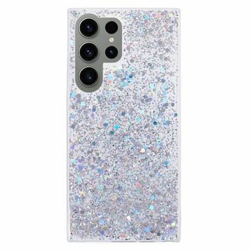 Samsung Galaxy S23 Ultra Etui z TPU Glitter Flakes - Srebrny