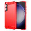 Szczotkowane Etui z TPU do Samsung Galaxy S24 - Włókno Węglowe - Czerwień