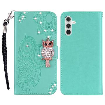 Samsung Galaxy S24 FE Etui na portfel z motywem sowy i kryształkami