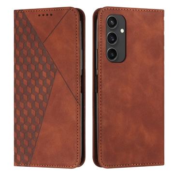 Samsung Galaxy S24 FE Etui portfelowe z wzorem rombów z magnetycznym zamknięciem - brązowy