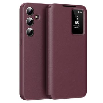 Samsung Galaxy S24 FE Smart Clear View Etui z klapką z kieszenią na kartę - Czerwone Wino