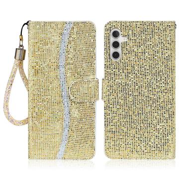 Samsung Galaxy S24 FE Stylowe, brokatowe etui z portfelem - złote