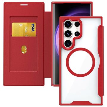 Samsung Galaxy S24 Ultra Flip Case z kieszenią na kartę - kompatybilny z MagSafe - czerwony