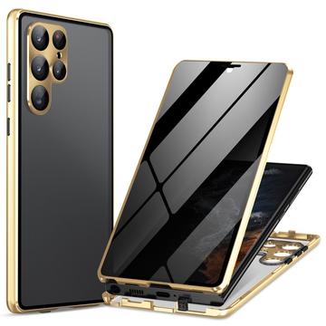 Samsung Galaxy S24 Ultra Magnetyczne Etui z Hartowanym Szkłem - Prywatyzująca - Złoto