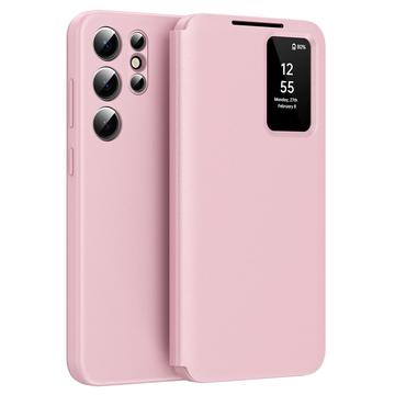 Samsung Galaxy S24 Ultra Smart Clear View Etui z klapką z miejscem na kartę - różowy