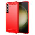 Szczotkowane Etui z TPU do Samsung Galaxy S24 Plus - Włókno Węglowe - Czerwień