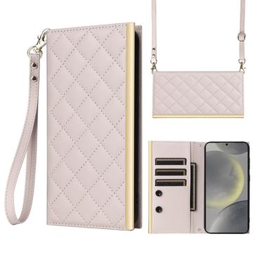 Luksusowe pikowane etui-portfel do Samsunga Galaxy S23 Ultra - Beige