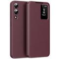 Samsung Galaxy S25 Edge Smart Clear View Etui z klapką z kieszenią na kartę - Wine Red