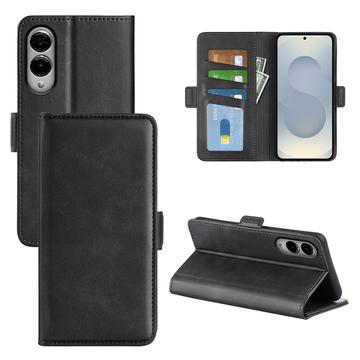 Samsung Galaxy S25 Edge Etui portfelowe z magnetycznym zamknięciem - tekstura cielęca - czarny