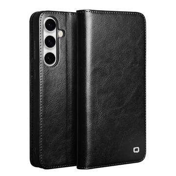 Klasyczne Skórzane Etui z Portfelem Qialino do Samsung Galaxy S25 FE - Czarne
