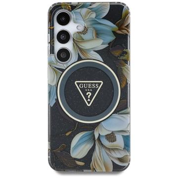 Samsung Galaxy S25 Guess Glitter Flowers Triangle Buttons MagSafe Etui