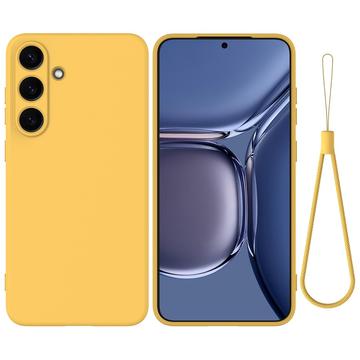 Samsung Galaxy S25 Etui z płynnego silikonu z paskiem na rękę - żółty