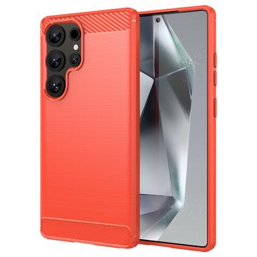 Samsung Galaxy S25 Ultra Szczotkowane Etui z TPU - Włókno Węglowe - Czerwień