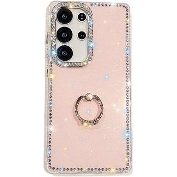 Samsung Galaxy S25 Ultra CrystalGlow Hybrydowe etui z uchwytem na pierścionek - różowy