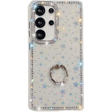 Samsung Galaxy S25 Ultra CrystalGlow Hybrydowe etui z uchwytem na pierścionek - Gwiazdy / Przezroczyste