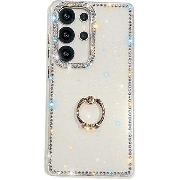 Samsung Galaxy S25 Ultra CrystalGlow Hybrydowe etui z uchwytem na pierścień - biały