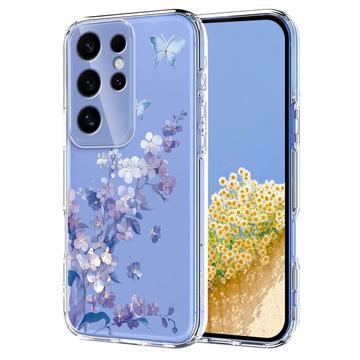 Etui TPU z kwiatowym wzorem na Samsung Galaxy S25 Ultra - fioletowe