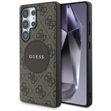 Samsung Galaxy S25 Ultra Guess 4G Round Patch Classic Logo Etui - kompatybilny z MagSafe - Brąz
