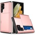 Samsung Galaxy S25 Ultra Hybrydowe Etui z Wysuwaną Kieszenią na Kartę - Różowe Złoto