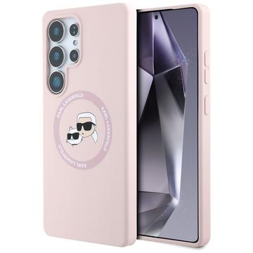 Samsung Galaxy S25 Ultra Karl Lagerfeld Double Heads Etui MagSafe z płynnego silikonu - różowy