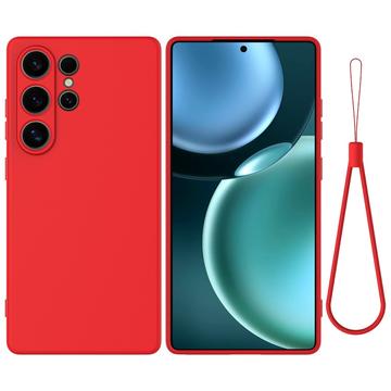 Samsung Galaxy S25 Ultra Etui z płynnego silikonu z paskiem na rękę - czerwony