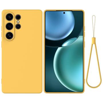 Samsung Galaxy S25 Ultra Etui z płynnego silikonu z paskiem na rękę - żółty