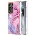 Samsung Galaxy S25 Ultra - Galwanizowane Etui IMD z TPU z Deseniem Marmuru - Błękit / Róż