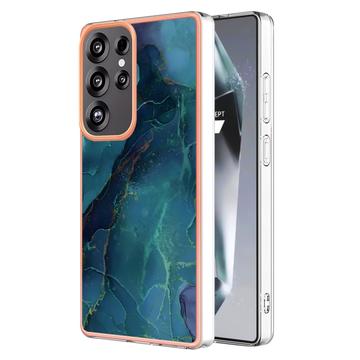 Samsung Galaxy S25 Ultra Galwanizowane Etui IMD z TPU z Deseniem Marmuru - Zieleń