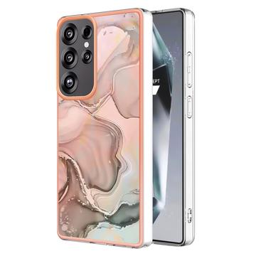 Samsung Galaxy S25 Ultra - Galwanizowane Etui IMD z TPU z Deseniem Marmuru - Róż