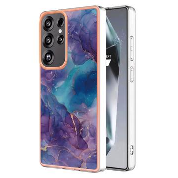 Samsung Galaxy S25 Ultra - Galwanizowane Etui IMD z TPU z Deseniem Marmuru - Fiolet / Błękit
