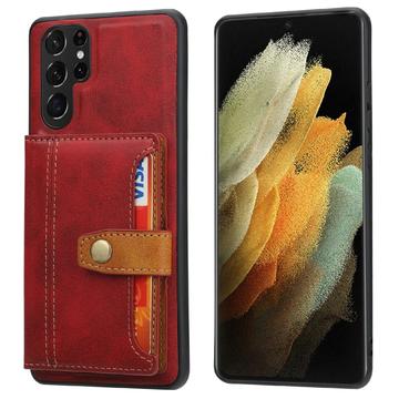 Samsung Galaxy S25 Ultra Retro Style Etui z Portfel - Czerwień