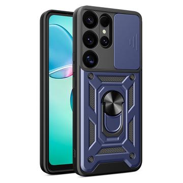 Samsung Galaxy S25 Ultra Hybrydowe Etui z Pierścieniem Obrotowym z Osłoną Aparatu - Błękit