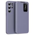 Samsung Galaxy S25 Ultra Smart Clear View Etui z klapką z kieszenią na kartę - szaro-fioletowy