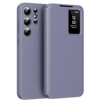 Samsung Galaxy S25 Ultra Smart Clear View Etui z klapką z kieszenią na kartę - szaro-fioletowy