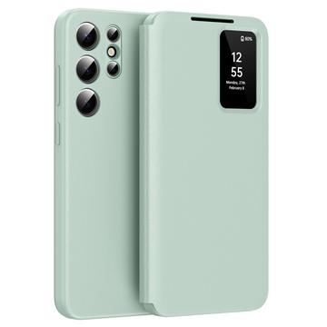 Samsung Galaxy S25 Ultra Smart Clear View Etui z klapką z kieszenią na kartę - jasnozielony