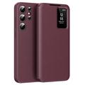 Samsung Galaxy S25 Ultra Smart Clear View Etui z klapką z kieszenią na kartę - Wine Red