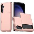 Samsung Galaxy S25+ Hybrydowe Etui z Wysuwaną Kieszenią na Kartę - Różowe Złoto