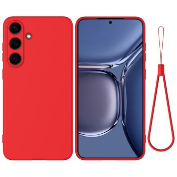Samsung Galaxy S25+ Etui z płynnego silikonu z paskiem na rękę - czerwony