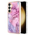 Samsung Galaxy S25+ - Galwanizowane Etui IMD z TPU z Deseniem Marmuru - Błękit / Róż