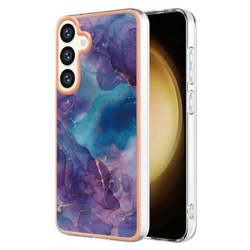Samsung Galaxy S25+ - Galwanizowane Etui IMD z TPU z Deseniem Marmuru - Fiolet / Błękit