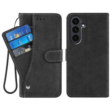 Samsung Galaxy S26 Eleganckie etui z portfelem w stylu retro z obrotowym uchwytem na karty - czarne