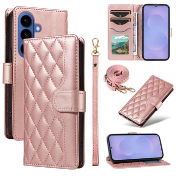 Luksusowe pikowane etui-portfel Samsung Galaxy S26/S26 Pro - różowe złoto