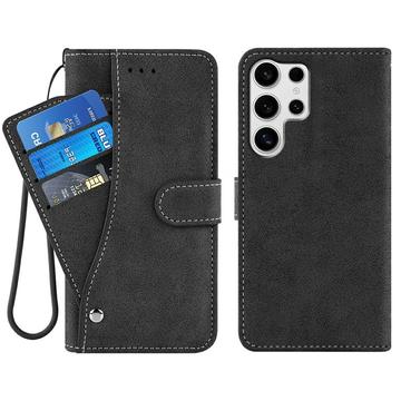 Samsung Galaxy S26 Ultra Eleganckie etui z portfelem w stylu retro z obrotowym uchwytem na karty - czarne