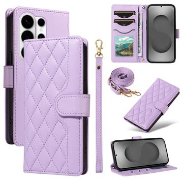 Luksusowe pikowane etui-portfel do Samsung Galaxy S26 Ultra - fioletowy