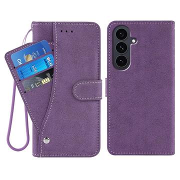 Samsung Galaxy S26+ Eleganckie etui z portfelem w stylu retro z obrotowym uchwytem na karty - fioletowe