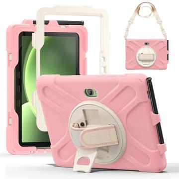 Samsung Galaxy Tab Active5 Pro Pokrowiec Heavy Duty 360 z Paskiem na Rękę - Róż / Biel